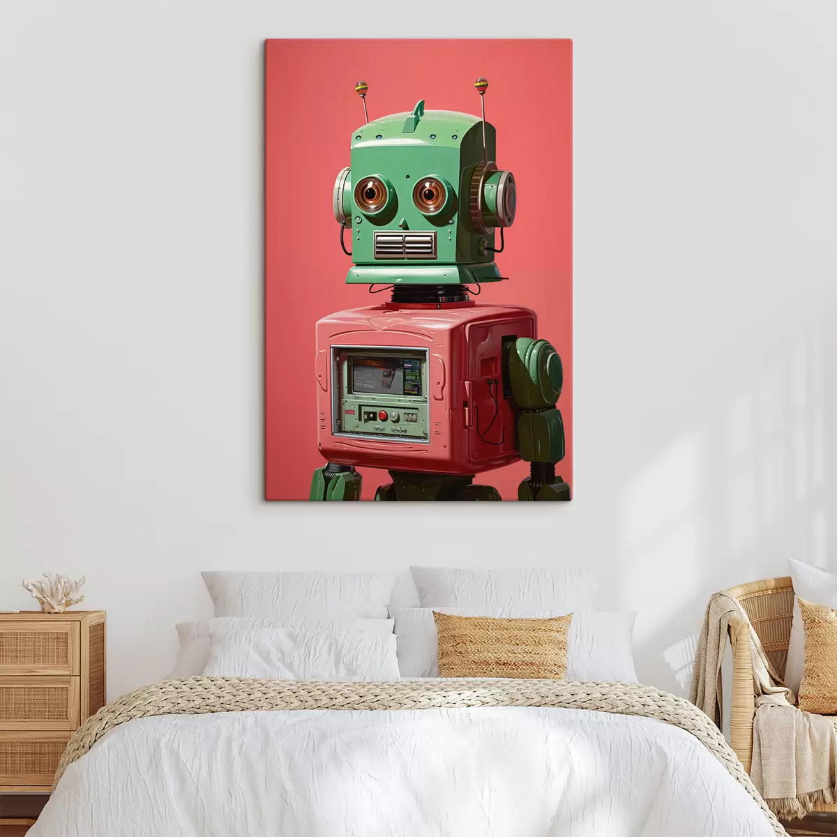 Paveikslėlis Android robotas su žalia galva rožiniame fone s40314