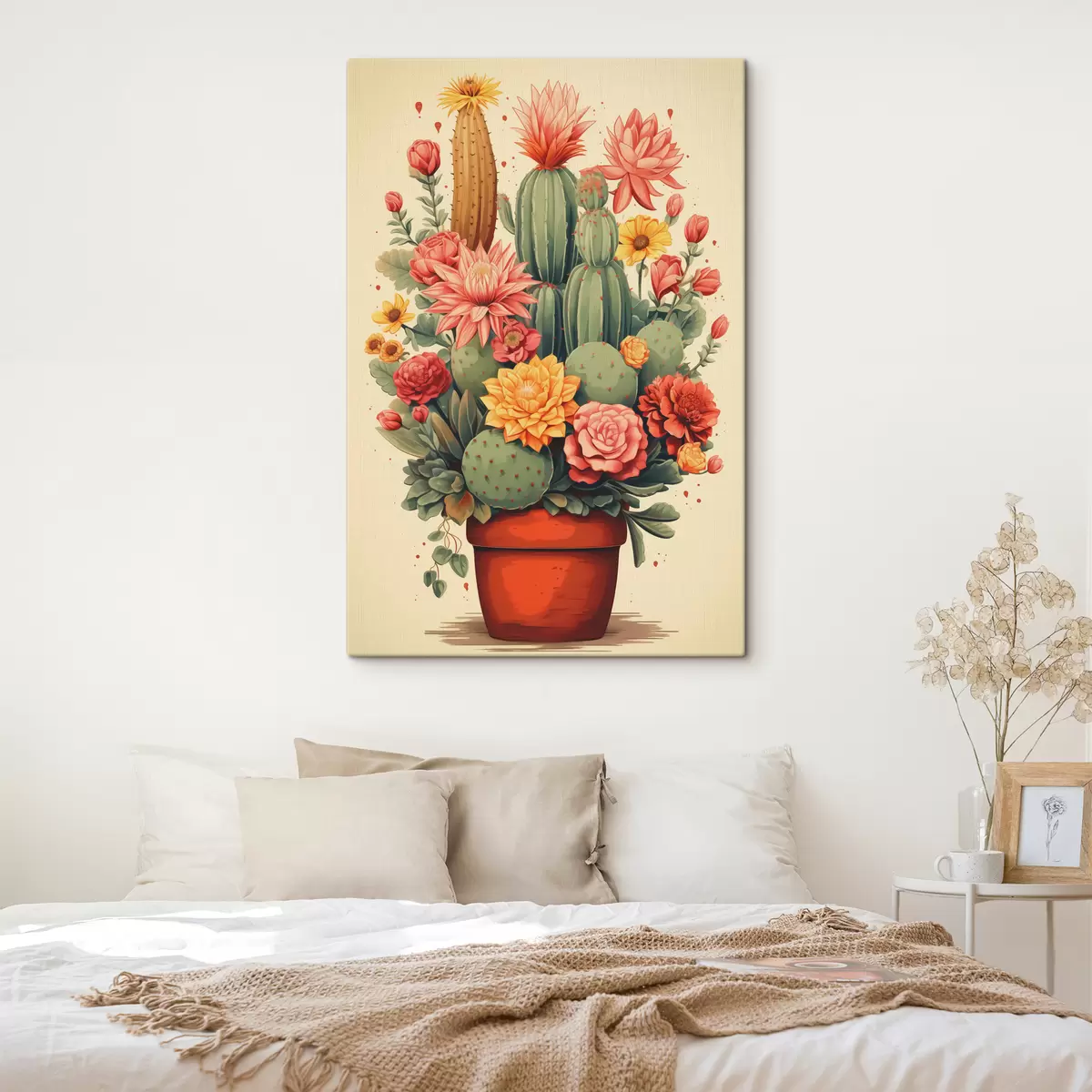 Paveikslėlis Žydintys kaktusai vazonėlyje, žalios, raudonos, geltonos, oranžinės spalvos s40316