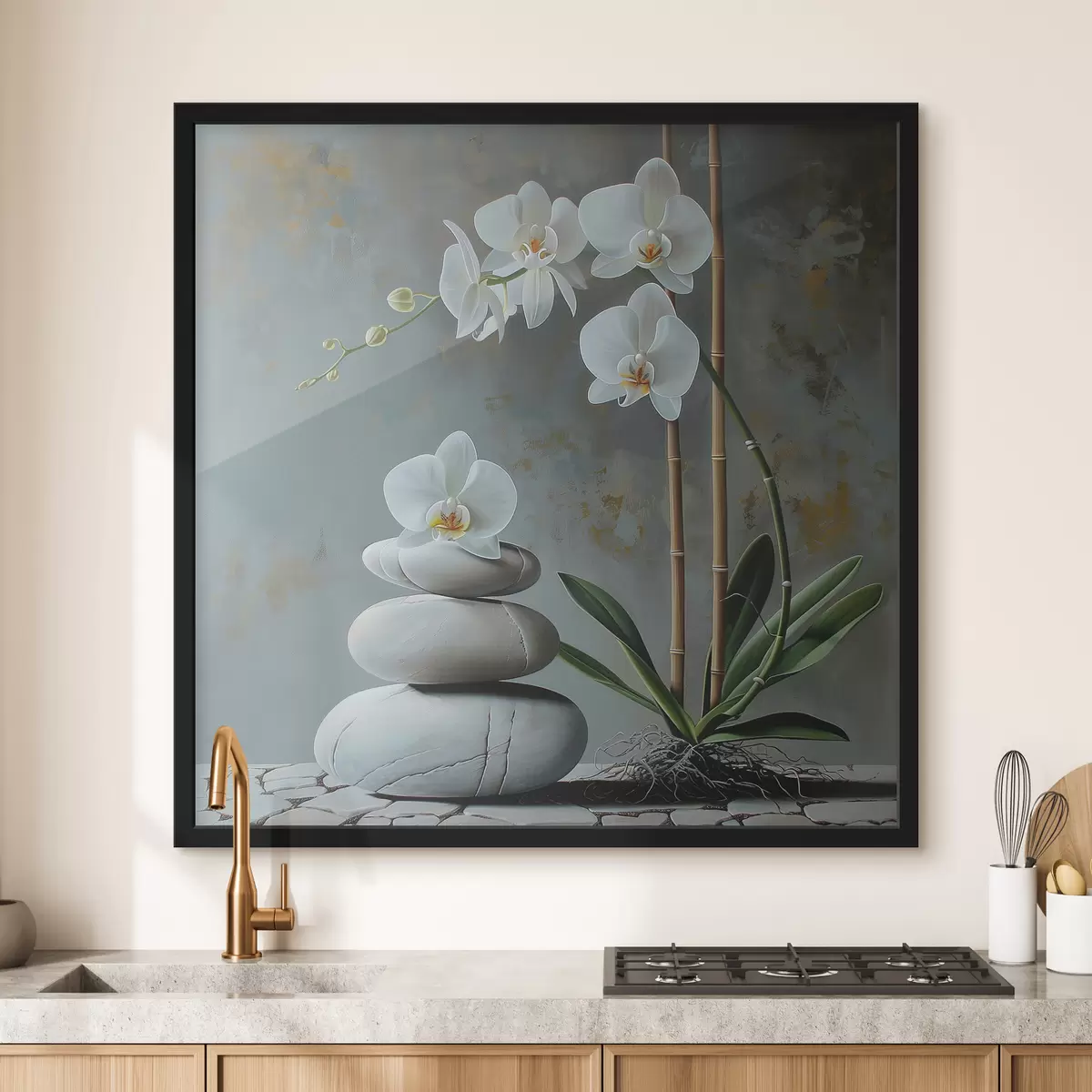 Plakatas Orchidėja ant pilkos sienos f40368