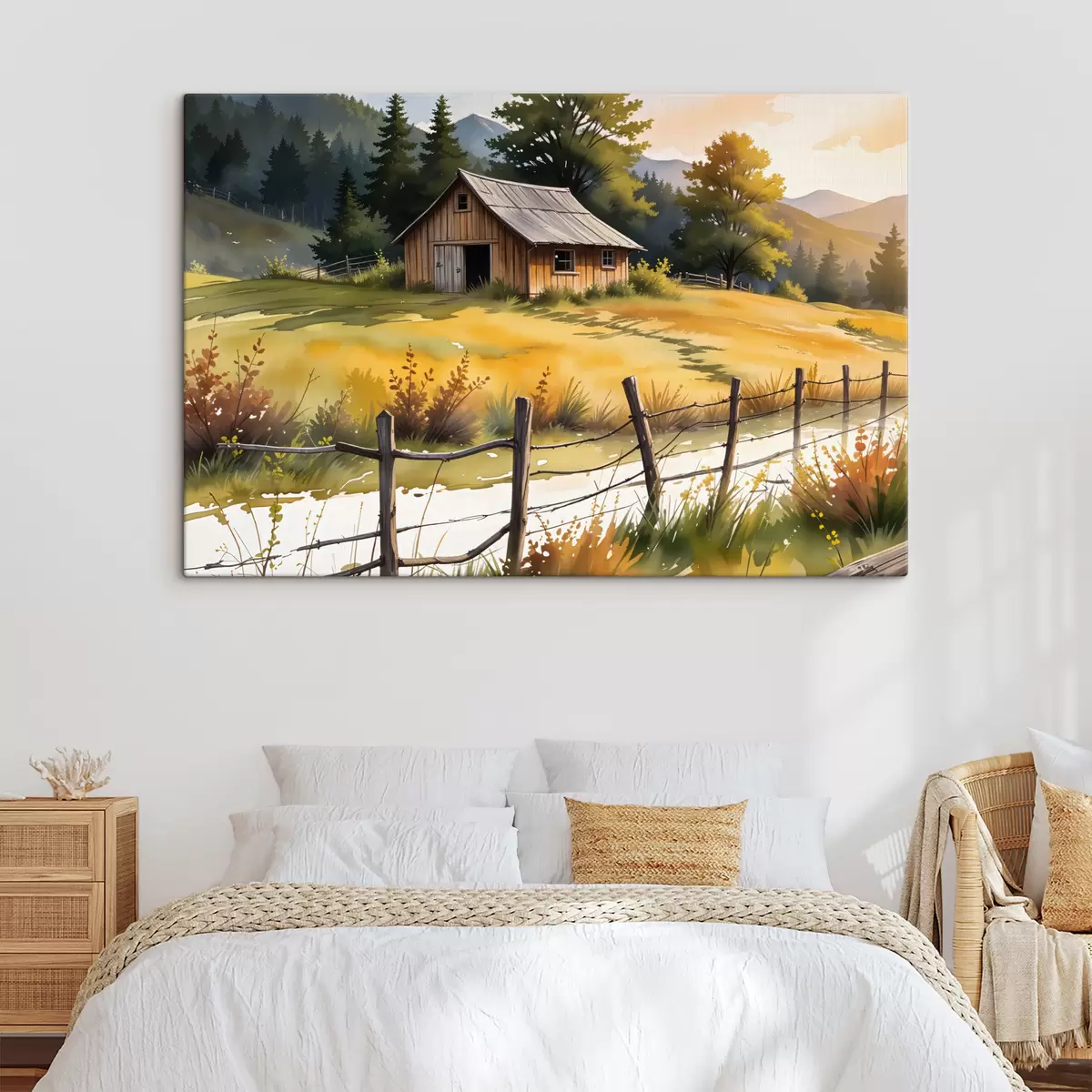 Paveikslėlis Senas medinis namas kaimo vietovėje, apsuptas žolingo lauko, pušų ir kalnų s40394