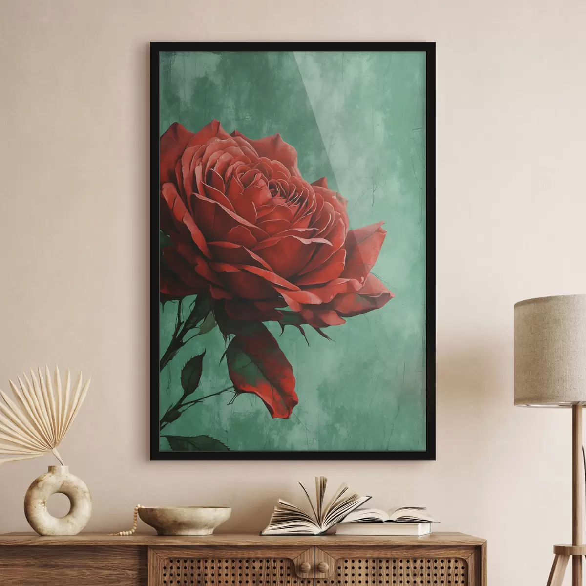 Plakatas Rožė žaliame fone f40339