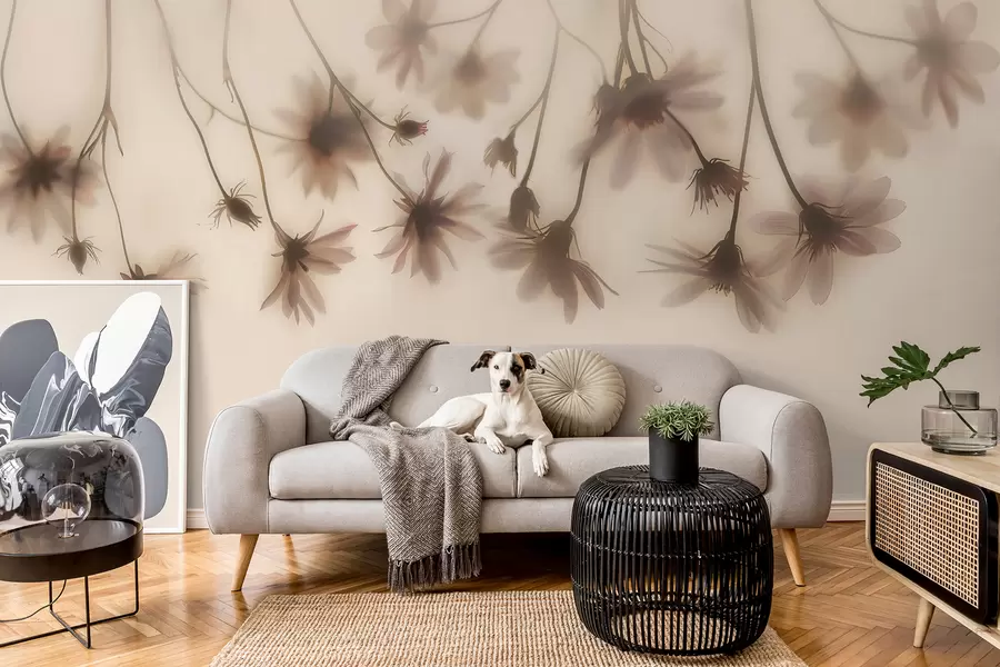 Fototapetai Gležnos gėlės rūke kabantys iš viršaus rožinėmis spalvomis w01469