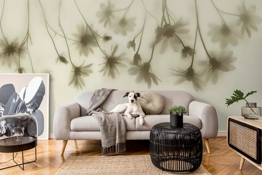 Fototapetai Gležnos gėlės rūke kabantys iš viršaus pastelinėmis spalvomis w01469v1