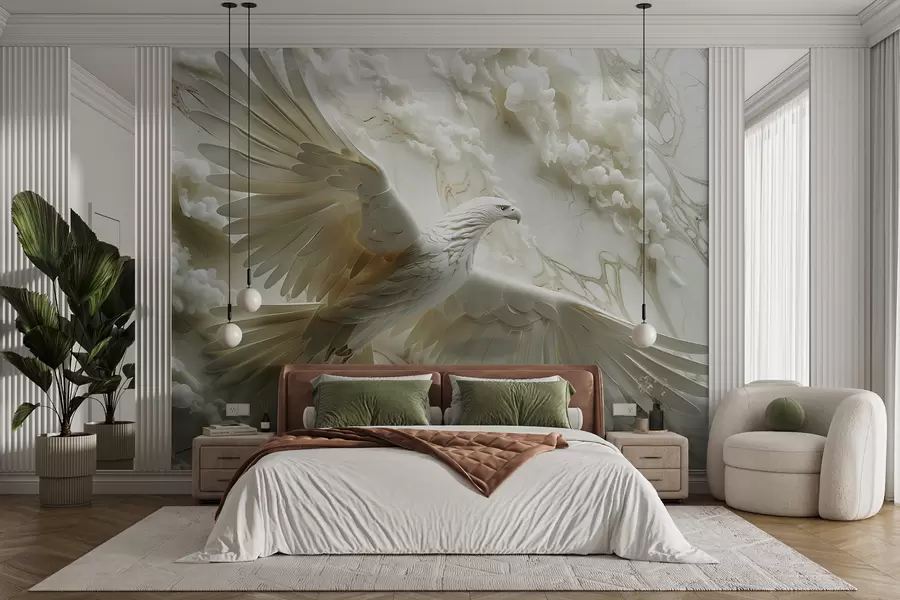 Fototapetai 3D baltas erelis debesų ir marmuro fone w01477