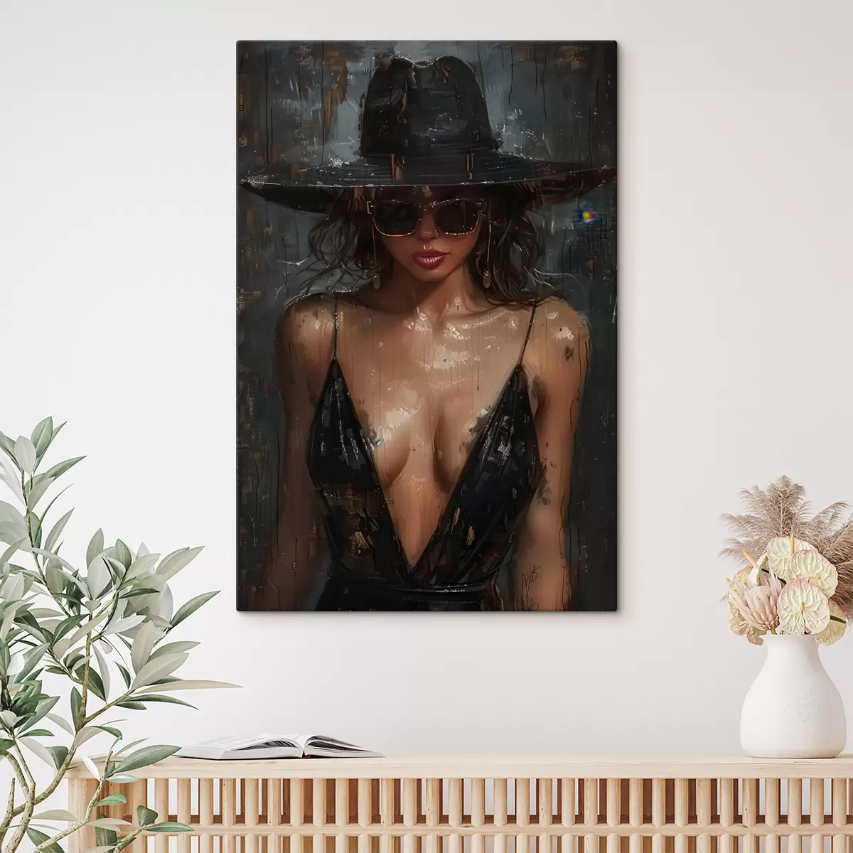 Paveikslėlis Mergina juoda suknele ir juoda skrybėle s40441