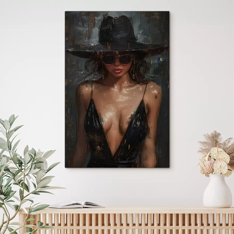 Paveikslėlis Mergina juoda suknele ir juoda skrybėle s40441