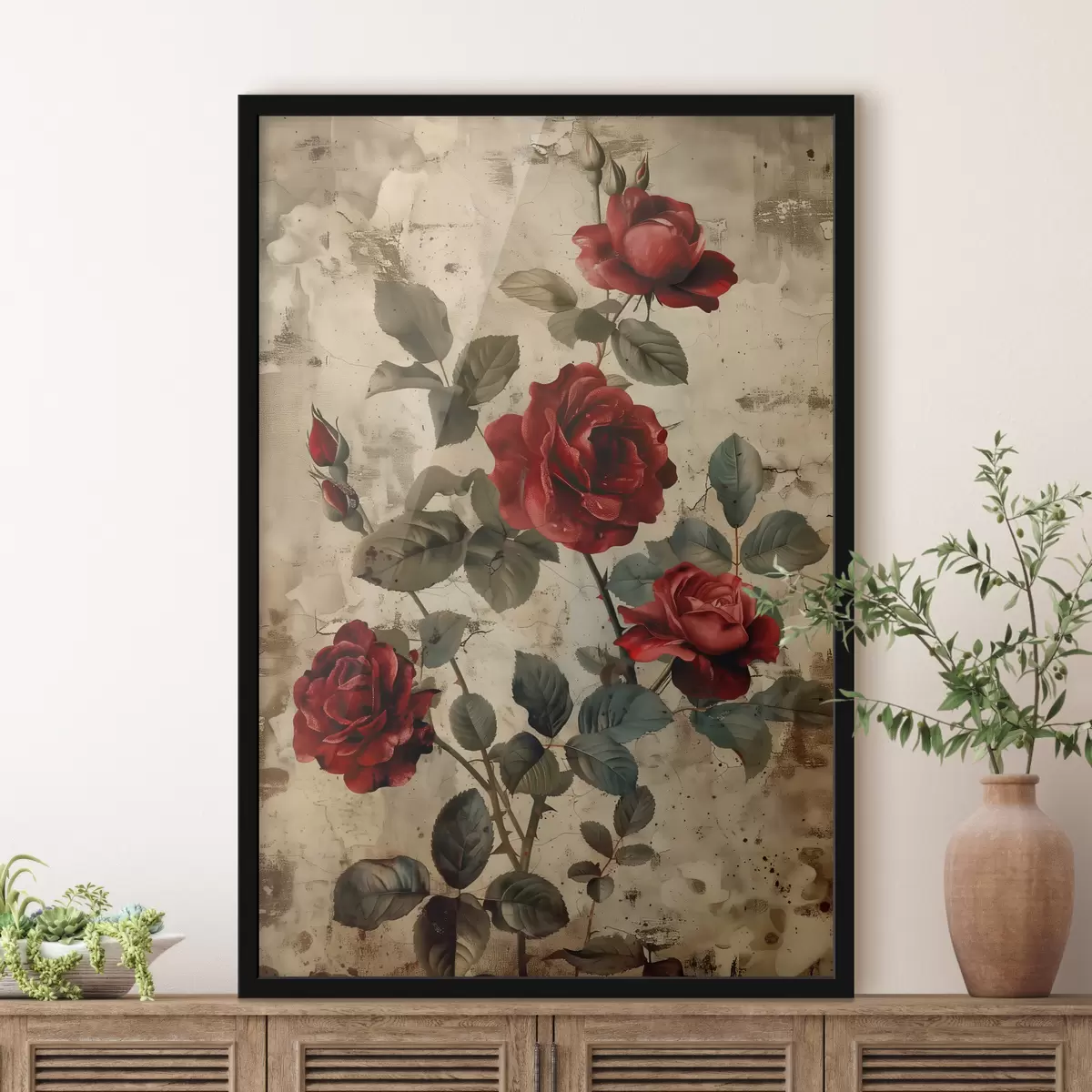 Plakatas Raudonos vintažinio stiliaus rožės f40439