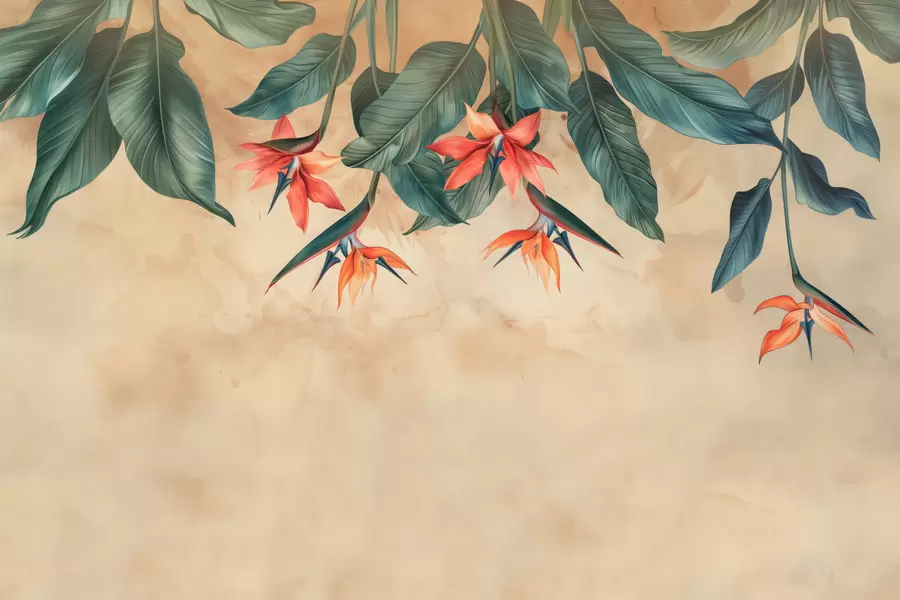 Fototapetai Atogrąžų žydėjimas smėlio spalvos akvarelės fone w01485