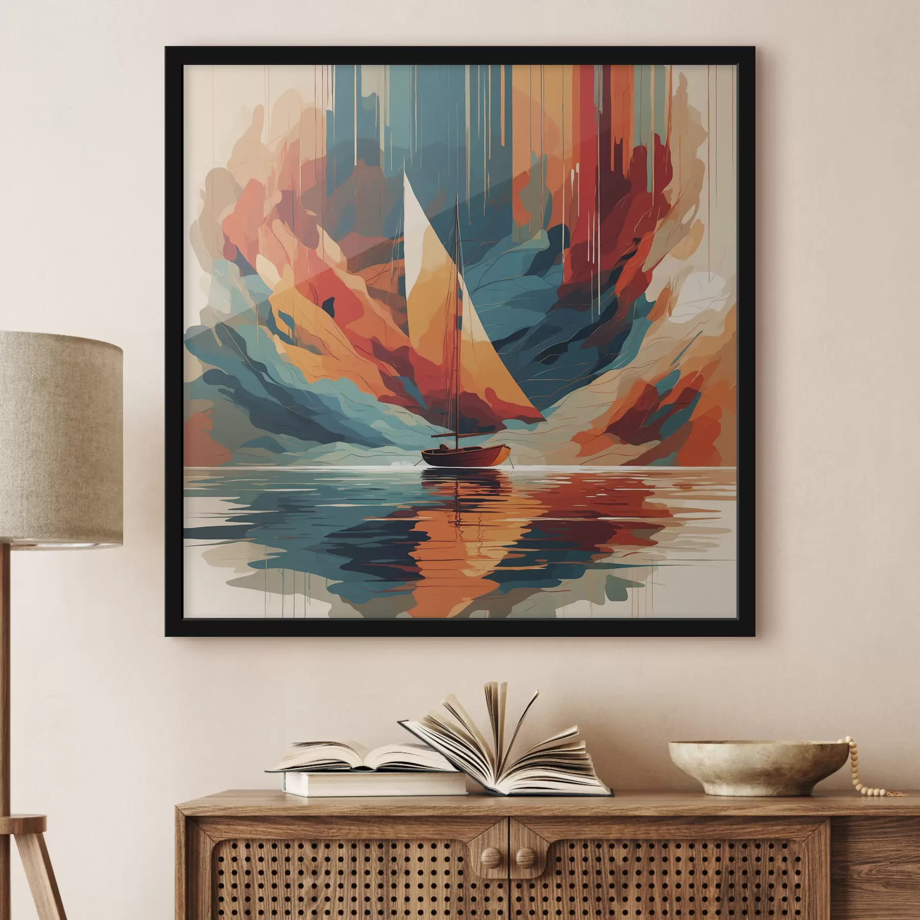 Fototapetai Laivas ant ežero vektorinėje grafikoje f40462