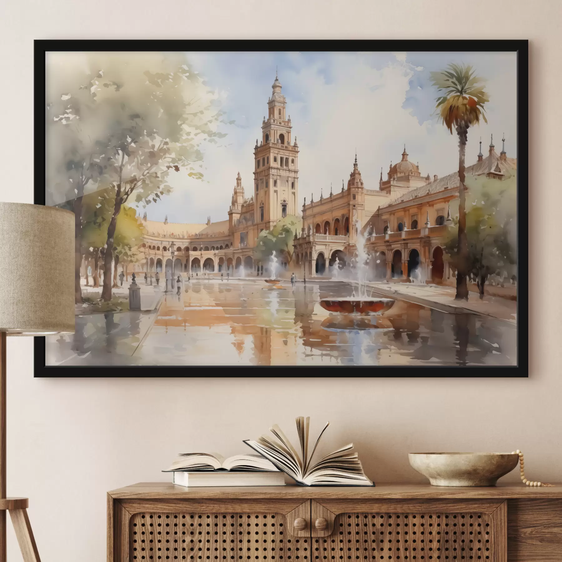 Fototapetai Pilies aikštė mieste akvarelė f40681