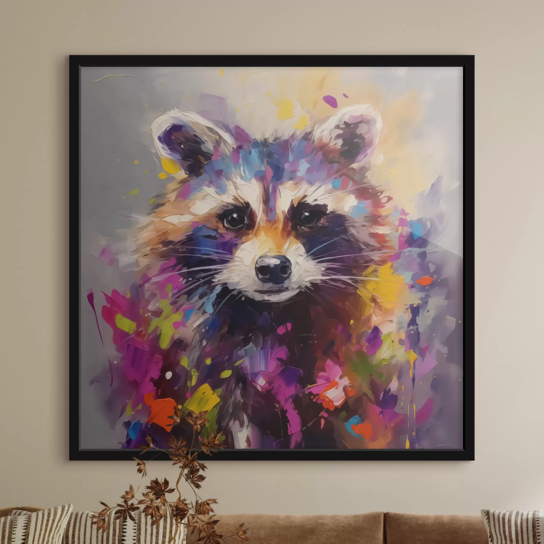 Fototapetai Abstraktus ryškių spalvų meškėno portretas f40691