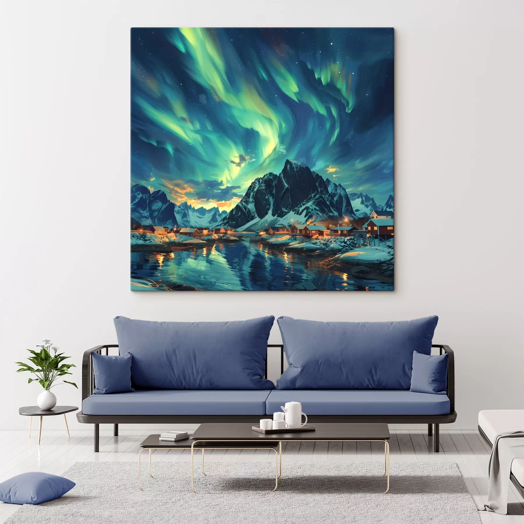 Fototapetai Lofoteno salos, žiemos kaimas, žiemos žiburiai s40299