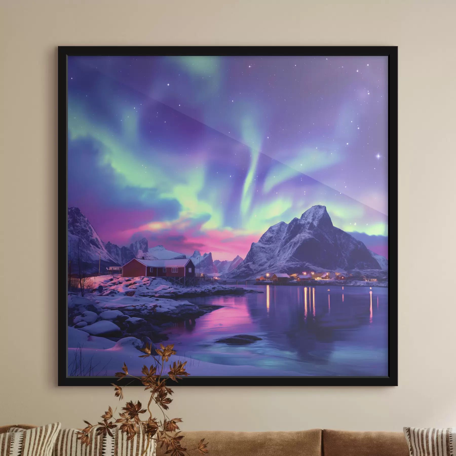 Fototapetai Šiaurės pašvaistės Lofoteno salose, Norvegija gamta, žiema f40298