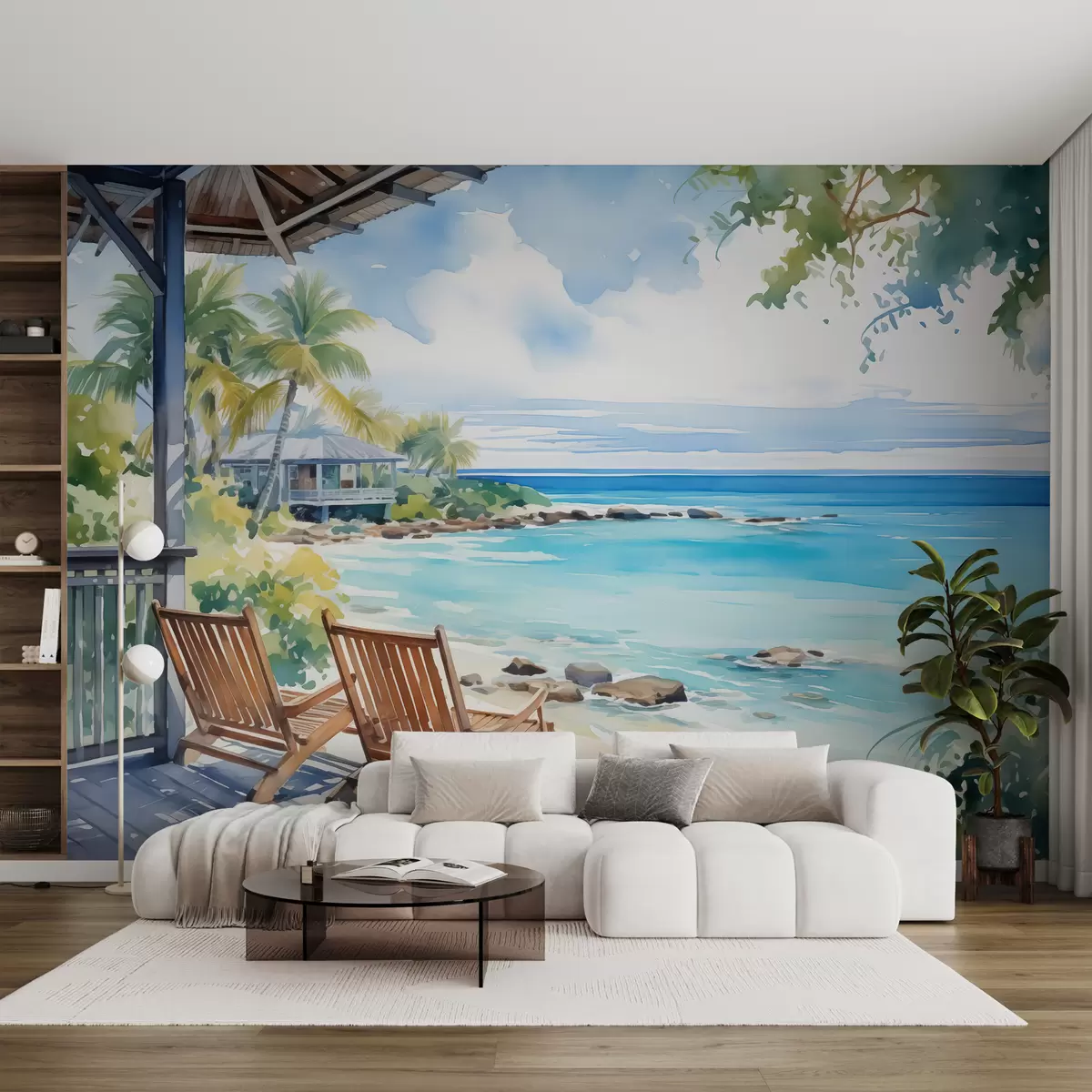 Fototapetai Kėdės vilos terasoje prie jūros akvarelė w01055