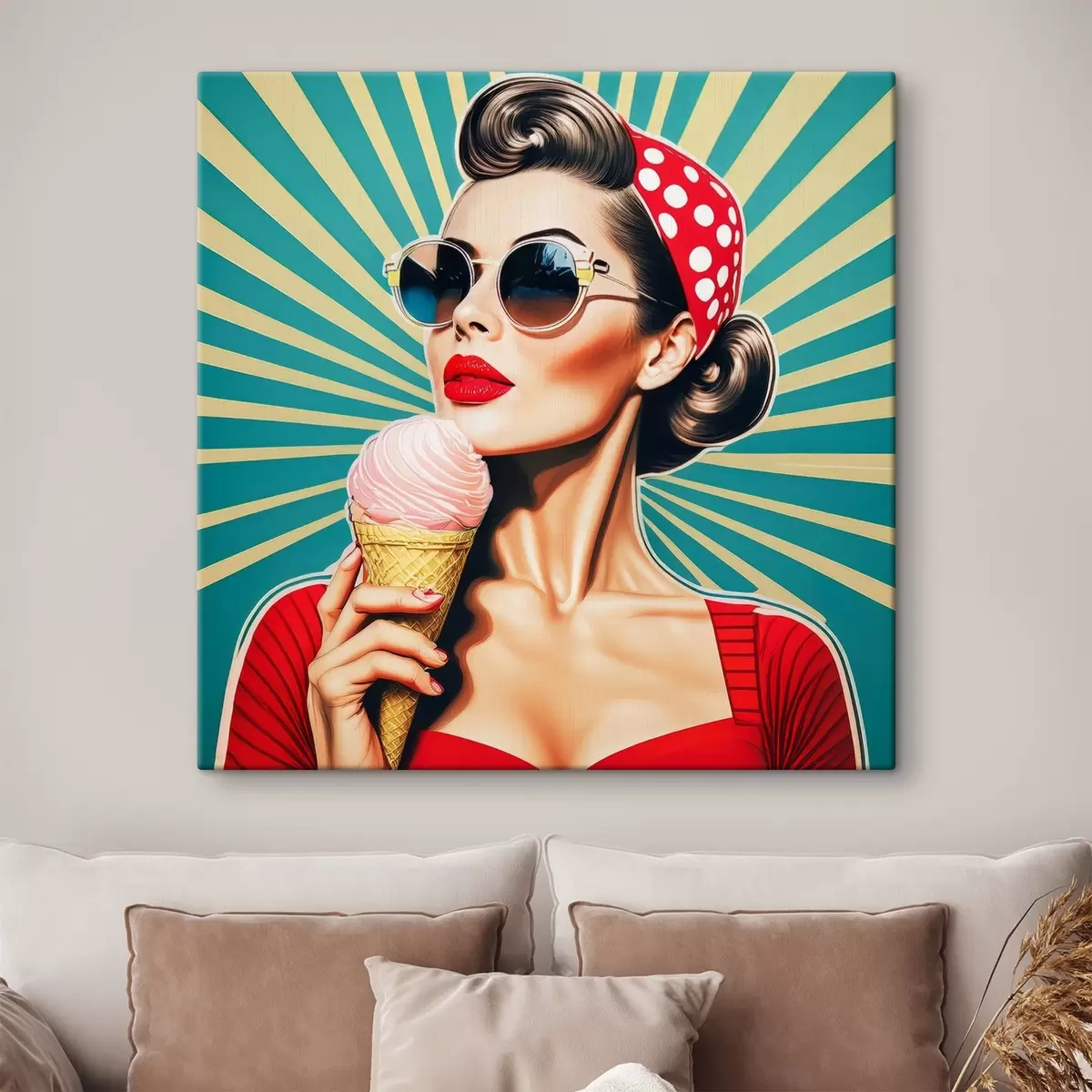 Paveikslėlis mergina su ledais, pop menas, pin-up, retro s40718