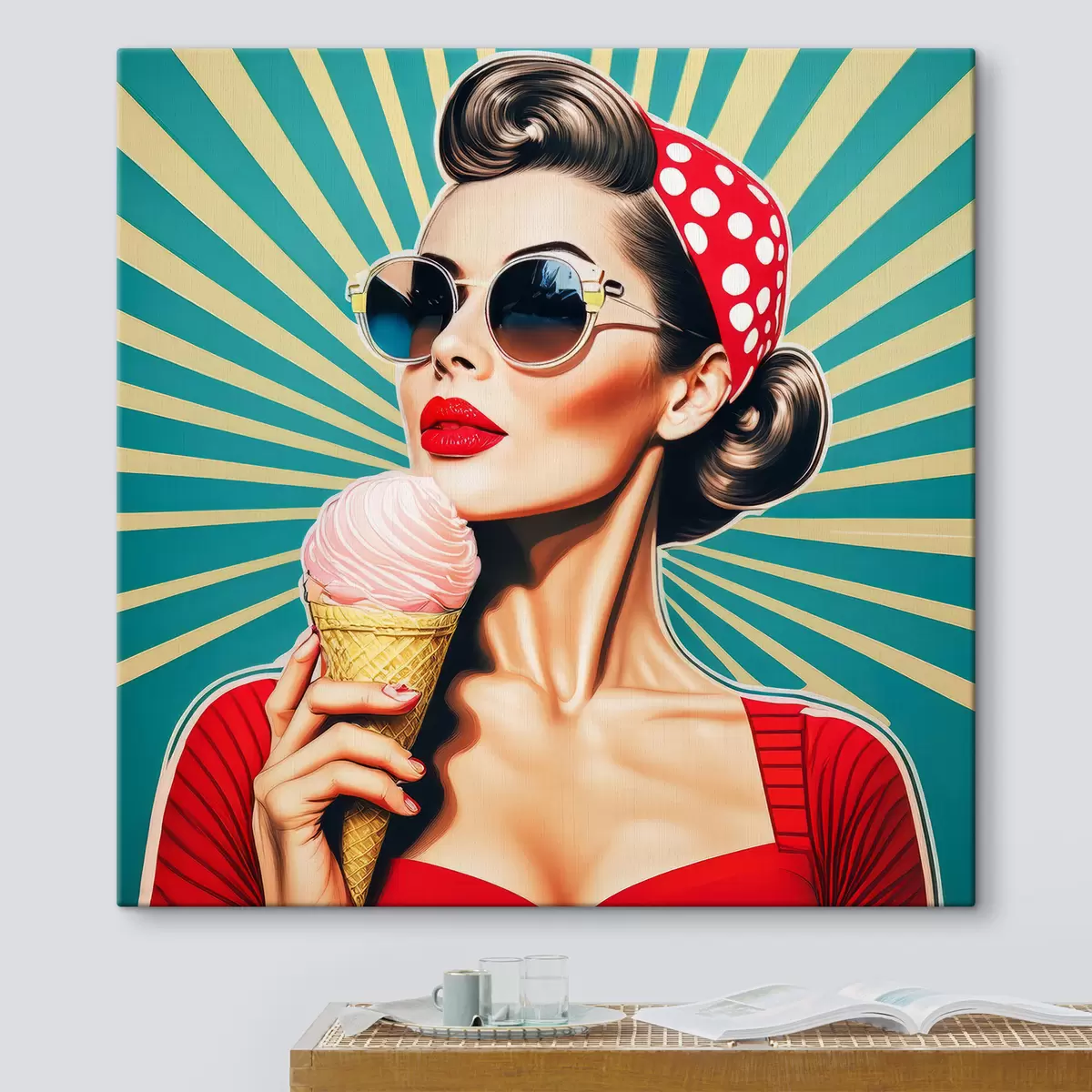 Paveikslėlis mergina su ledais, pop menas, pin-up, retro s40718
