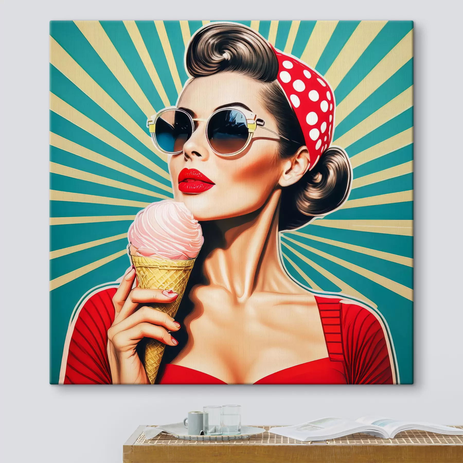 Fototapetai mergina su ledais, pop menas, pin-up, retro s40718