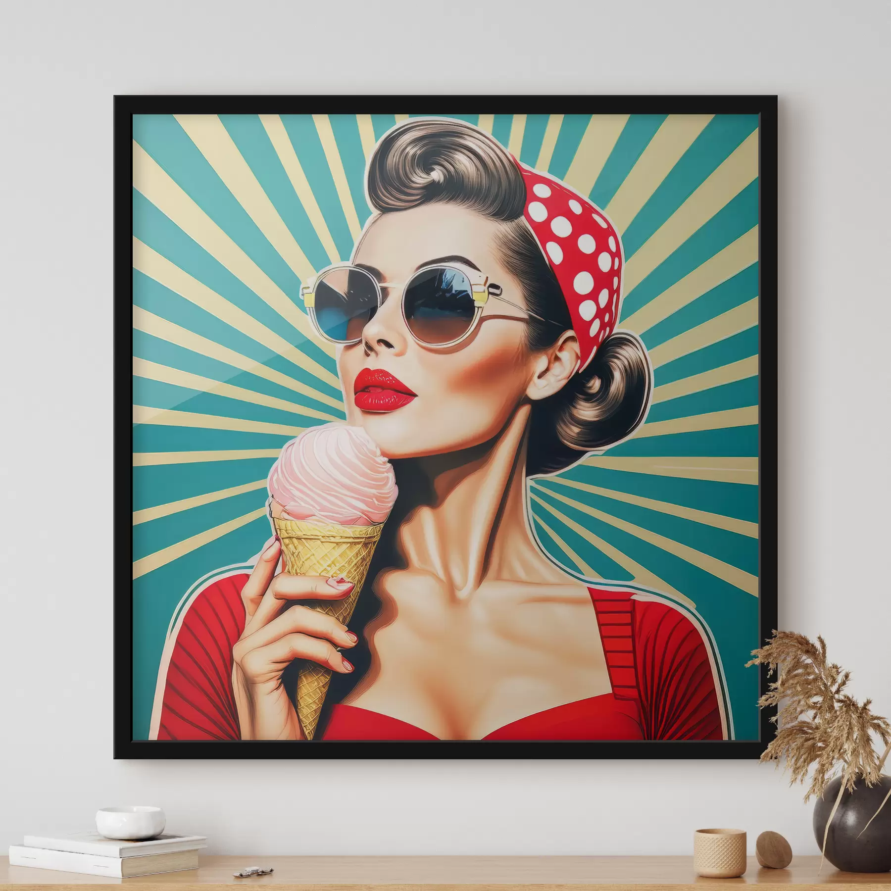 Fototapetai mergina su ledais, pop menas, pin-up, retro f40718