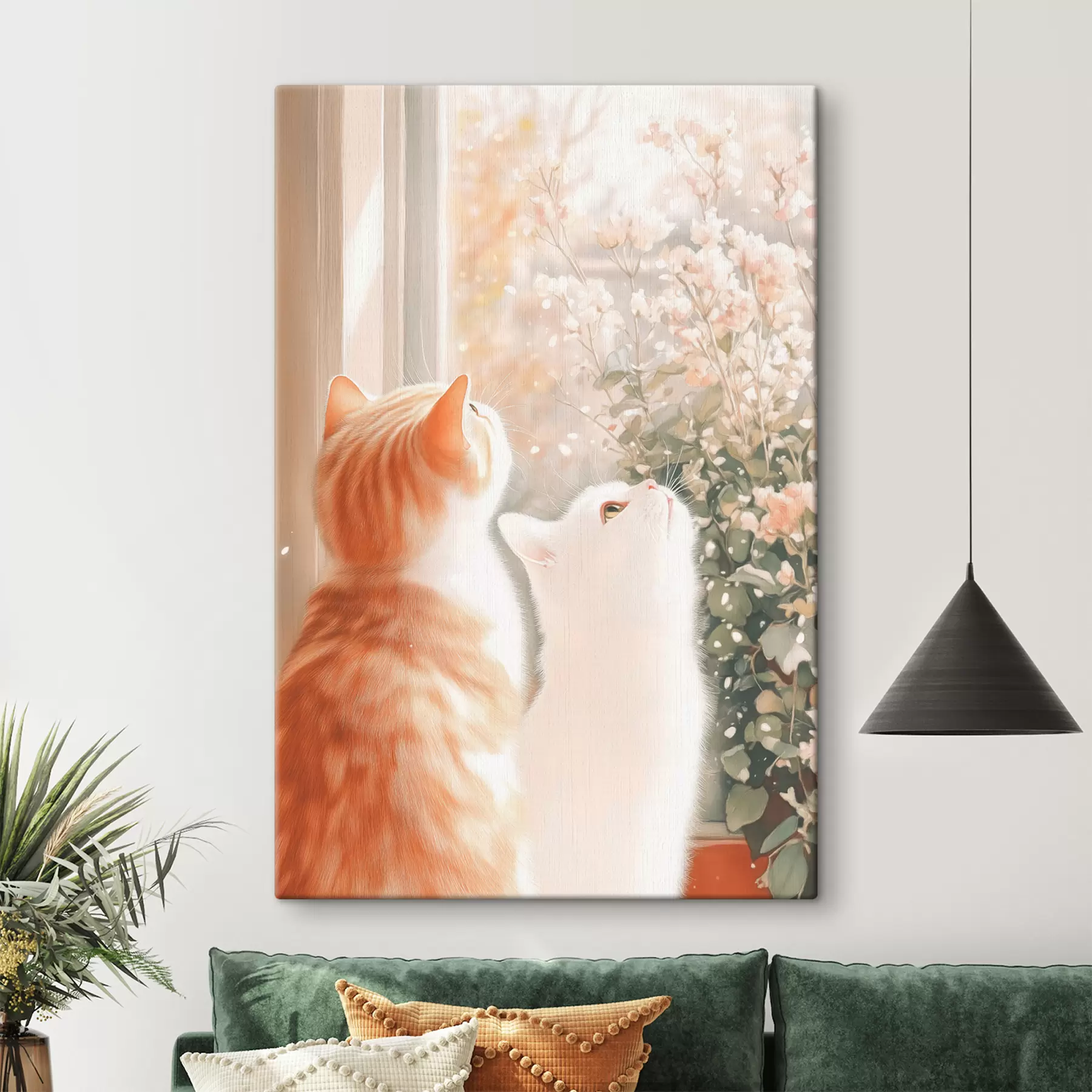 Fototapetai Pieštuku ir akvarele piešta iliustracija, kurioje pavaizduotos dvi žavios katės, sėdinčios kartu s40670