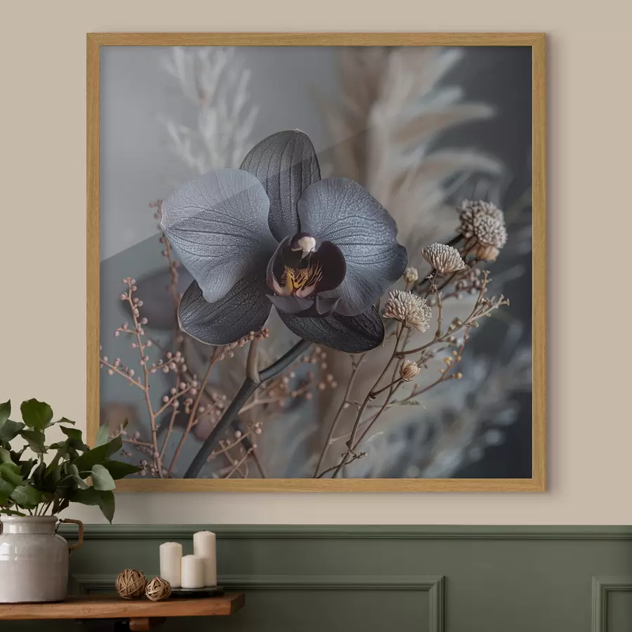Fototapetai Elegantiška juodųjų orchidėjų ir kitų džiovintų gėlių kompozicija f40661