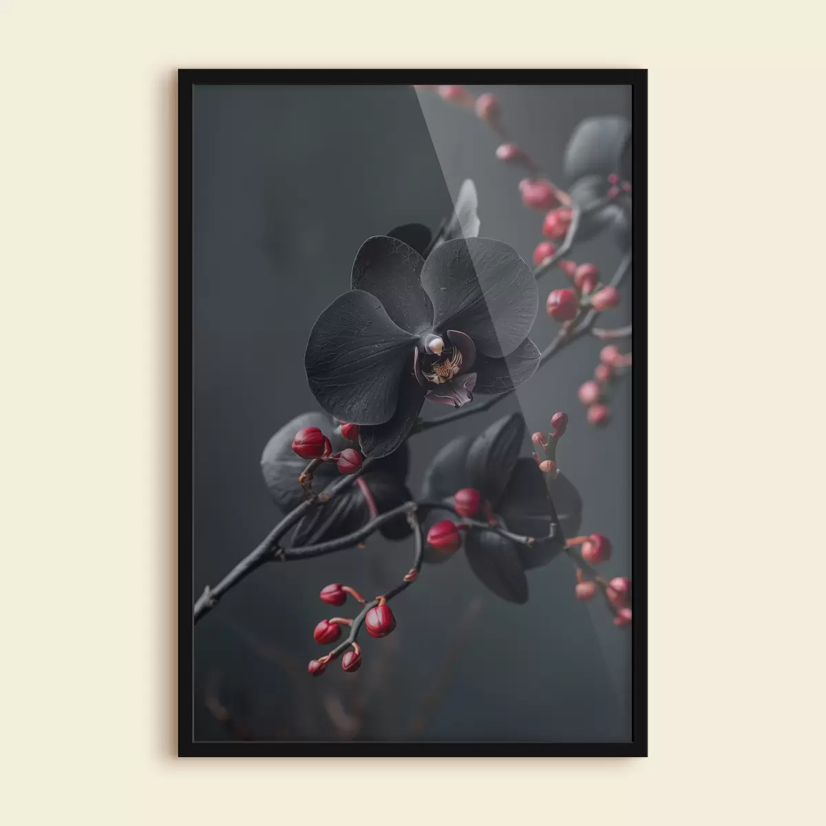 Plakatas Elegantiška juodosios orchidėjos gėlių kompozicija f40663