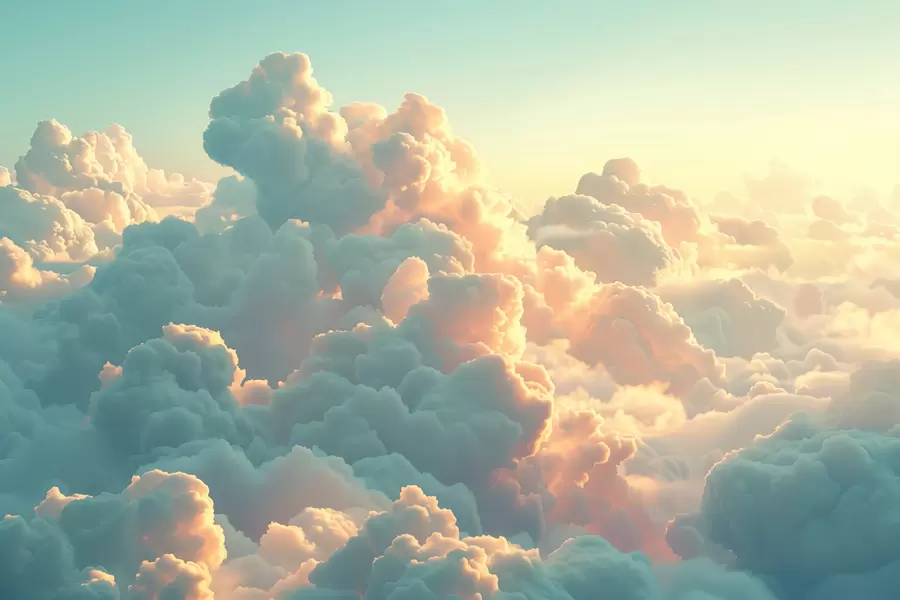 Fototapetai Šviesus dangus su daugybe šviesių debesų w01543