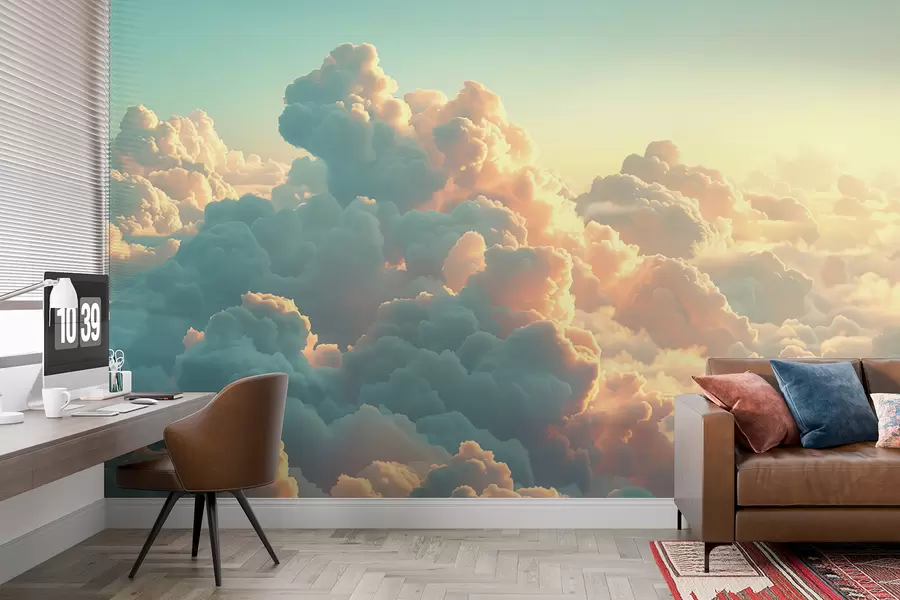 Fototapetai Šviesus dangus su daugybe šviesių debesų w01543