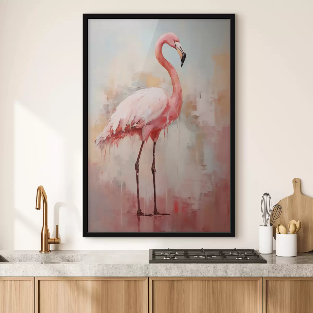 Plakatas Rožinis flamingas abstrakčiame fone f40805