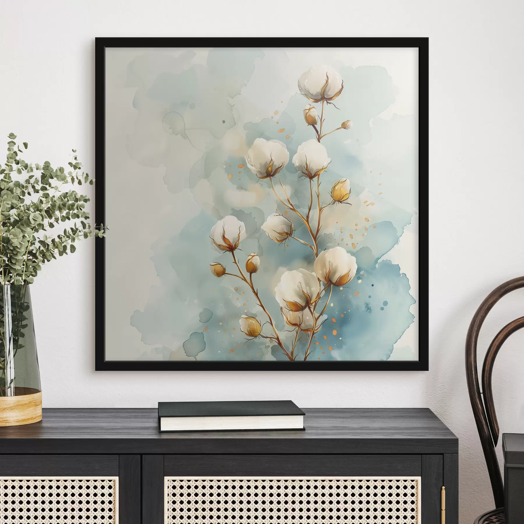 Fototapetai Medvilnės šaka akvareliniame fone f40780