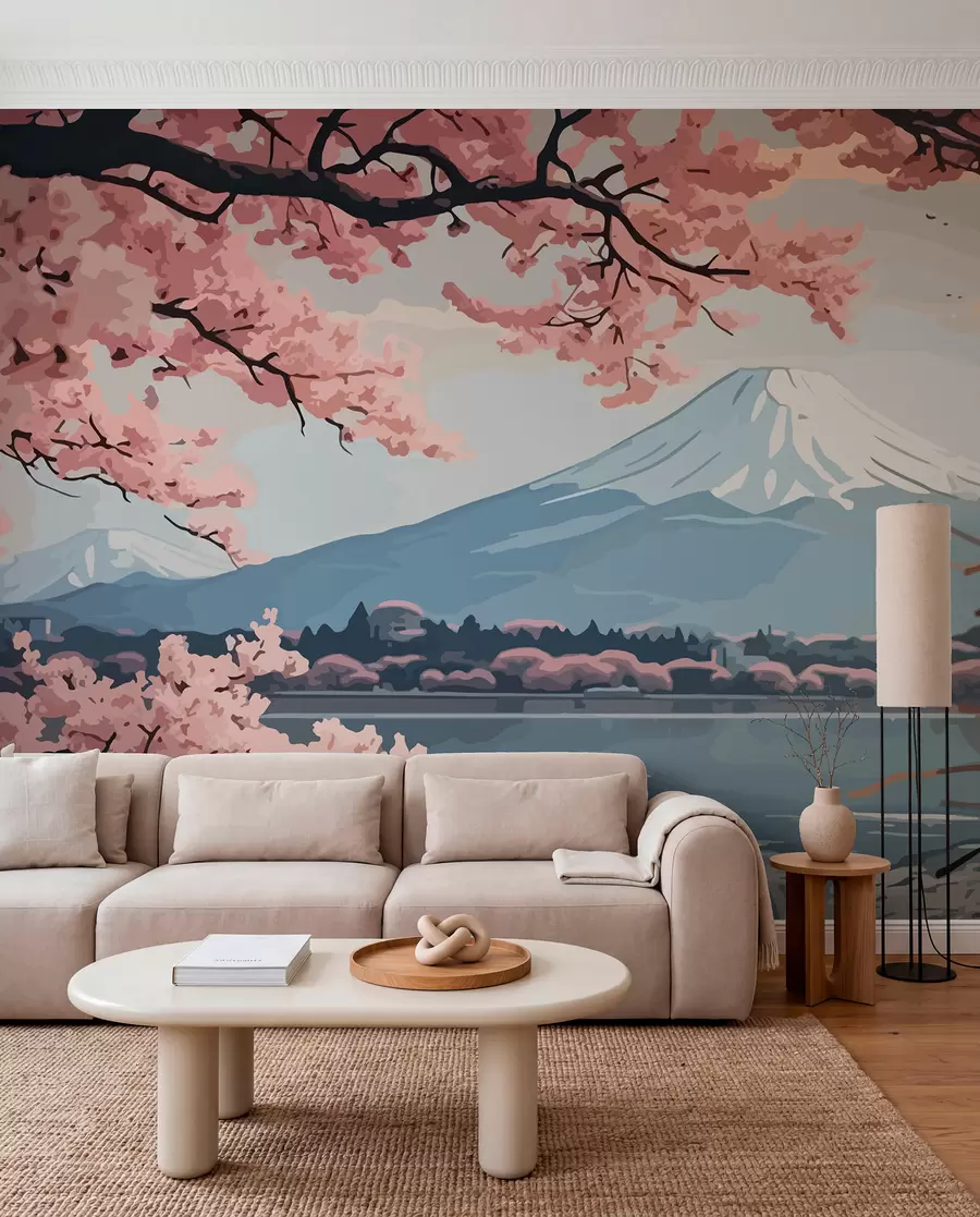 Fototapetai Sakura, kalnai, akvarelė w01664