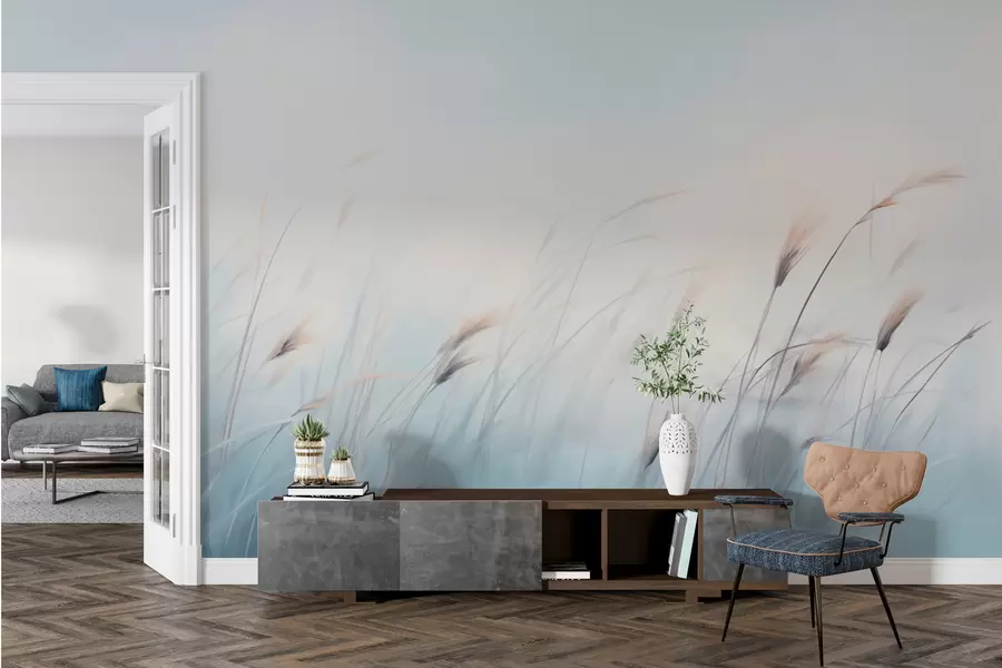 Fototapetai Švelnios lauko žolės mėlyname fone w01643