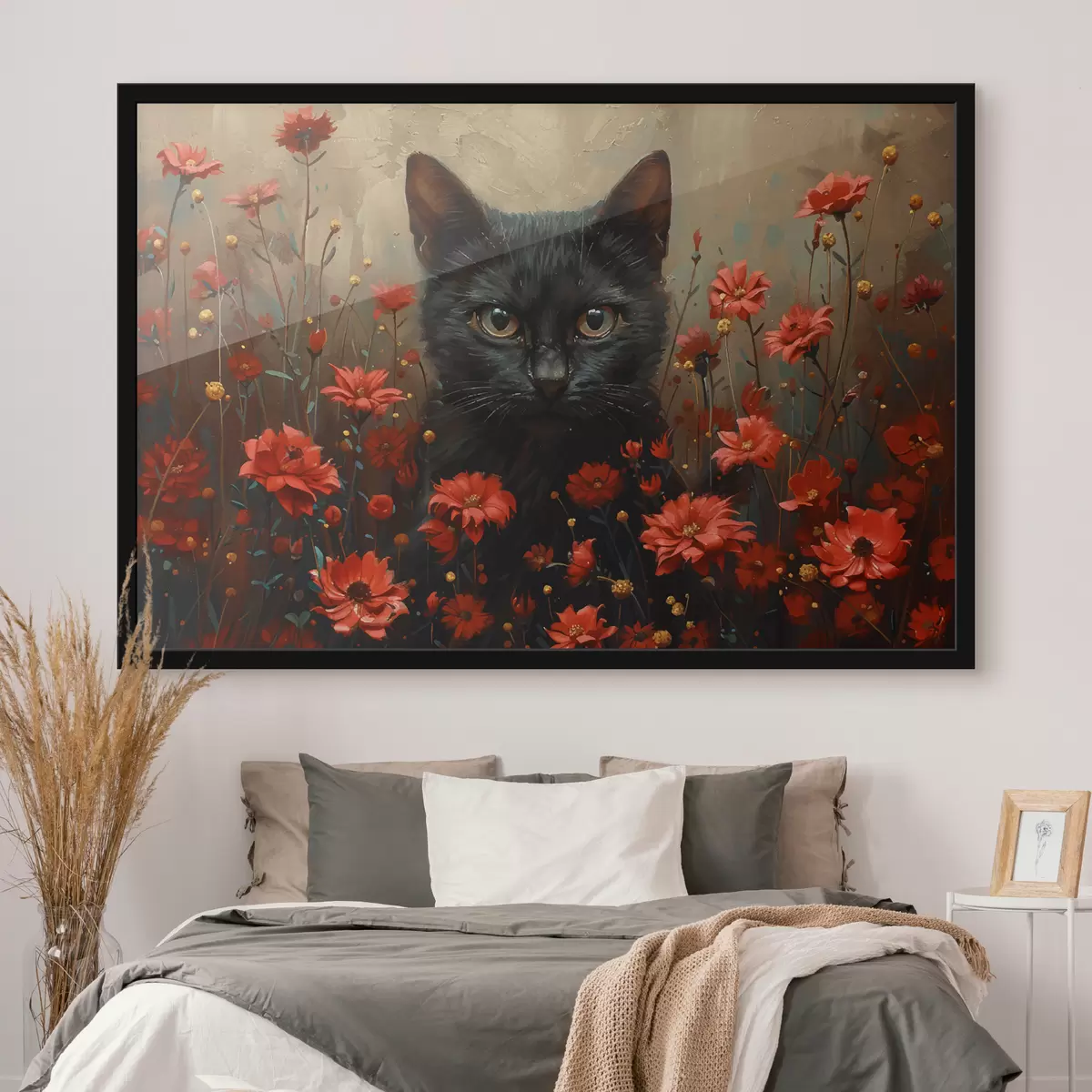 Plakatas Katė, gėlės, juoda katė f40839
