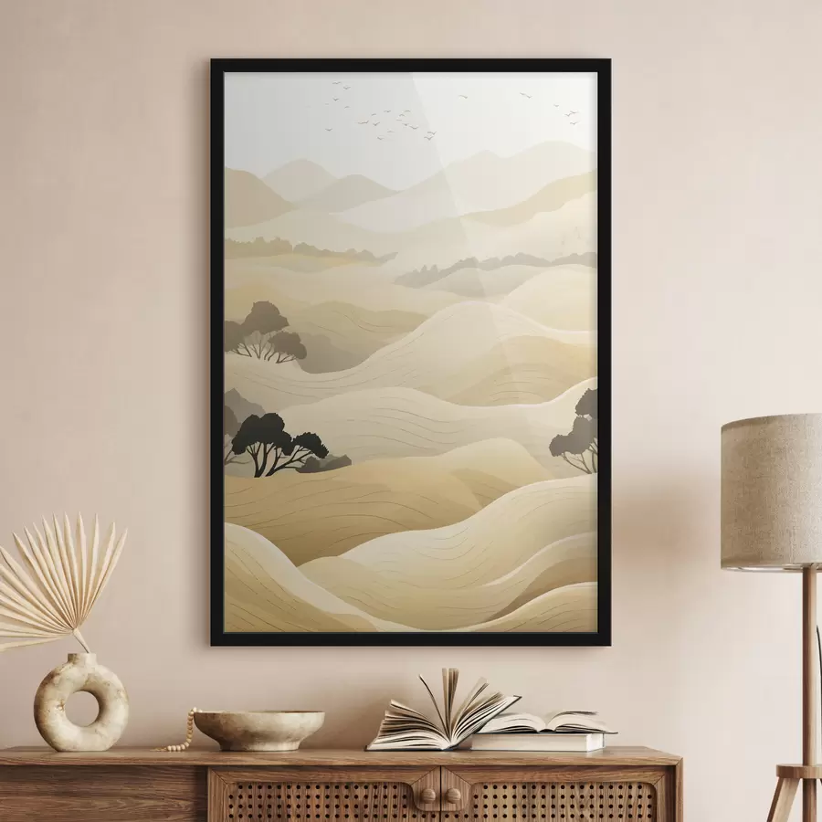 Fototapetai Kalvos, švelnios spalvos, medžiai f40845