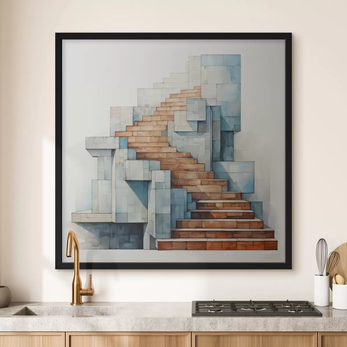 Plakatas Akmeniniai laiptai abstraktus architektūrinis kraštovaizdis akvarelė f40891