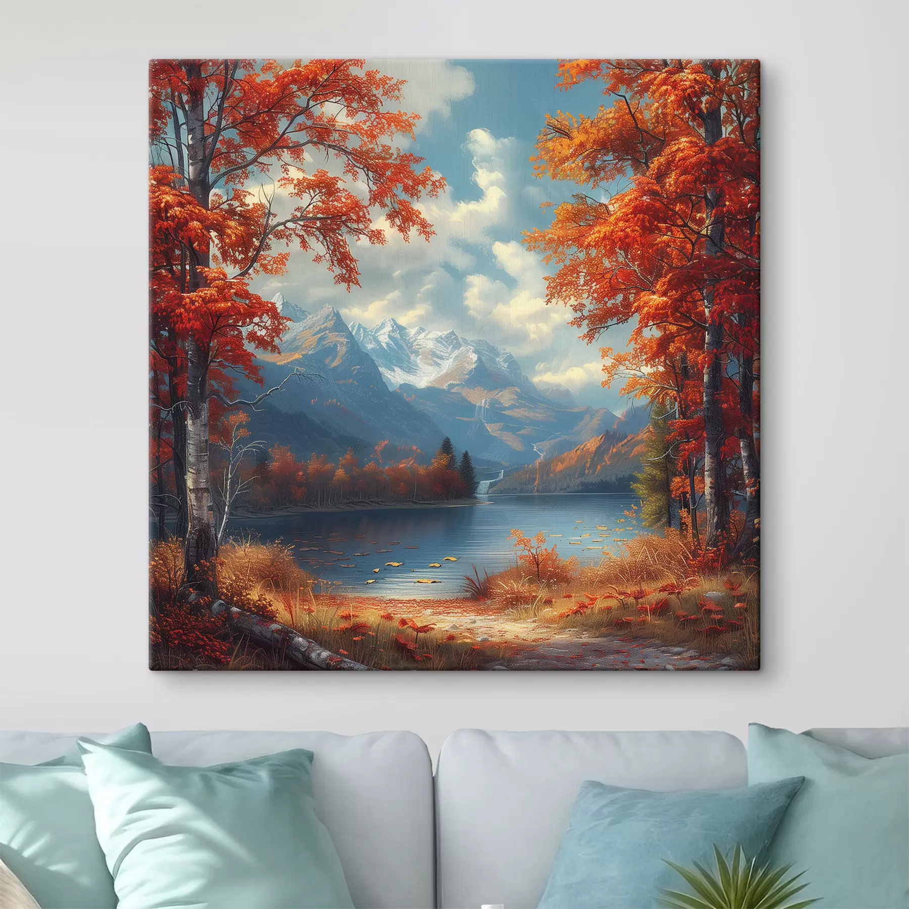 Fototapetai Rudens peizažas kalnų fone prie tvenkinio s40903