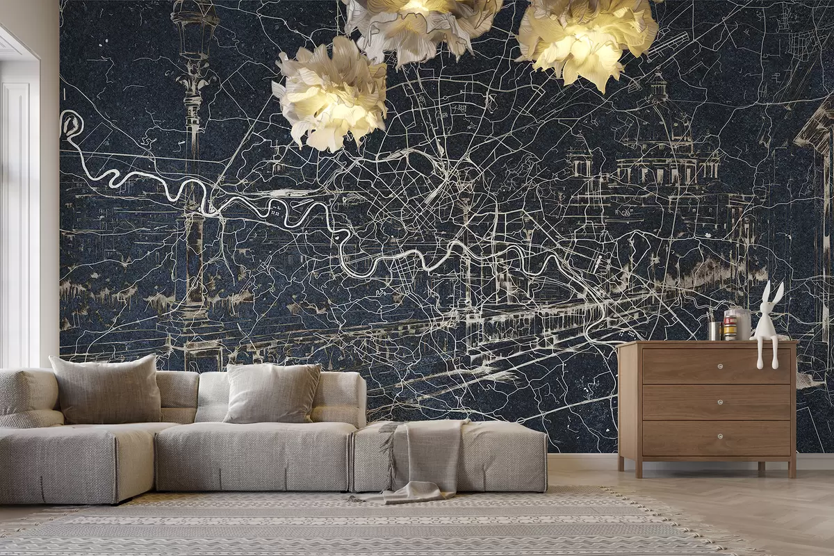 Fototapetai Romos miesto žemėlapis, linijinis piešinys, architektūra, Italija, tamsios spalvos w01698v1