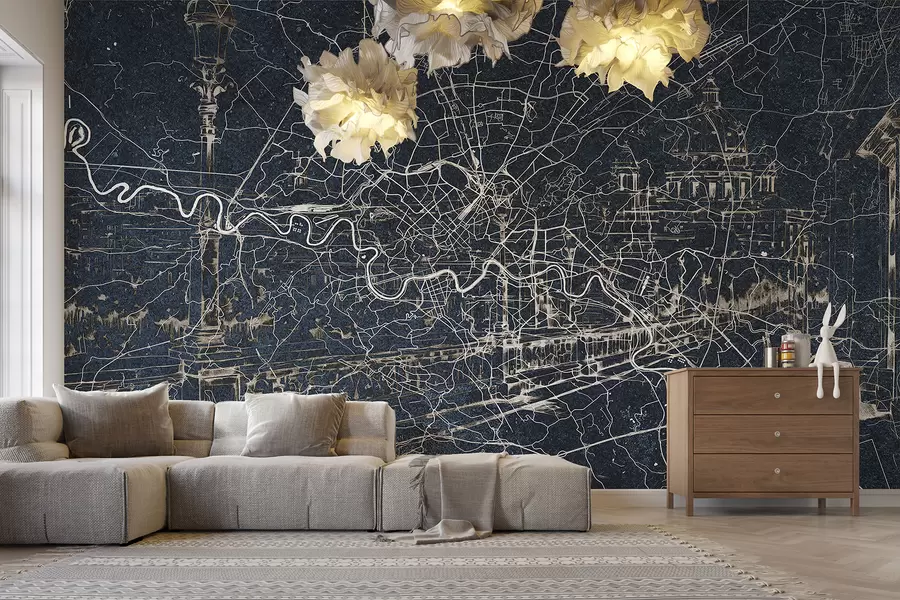 Fototapetai Romos miesto žemėlapis, linijinis piešinys, architektūra, Italija, tamsios spalvos w01698v1