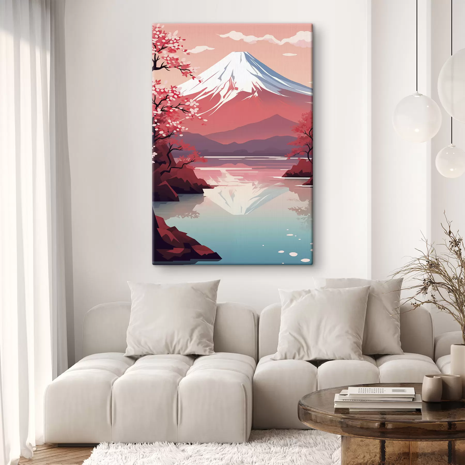 Fototapetai Fudži kalnas, ežeras, vyšnios, Japonija s40955