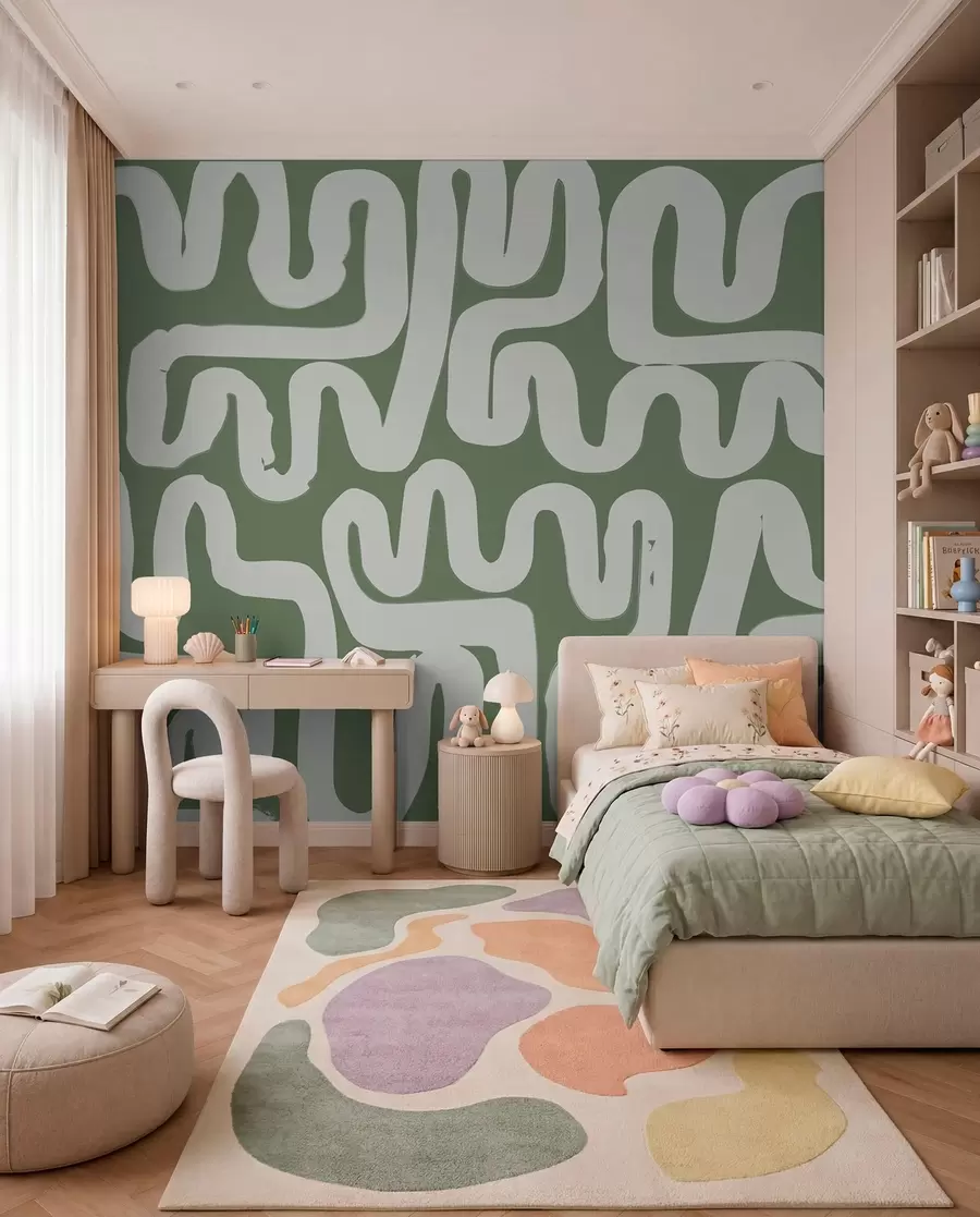 Fototapetai Vingiuotos linijos samanų tonu w01686v3