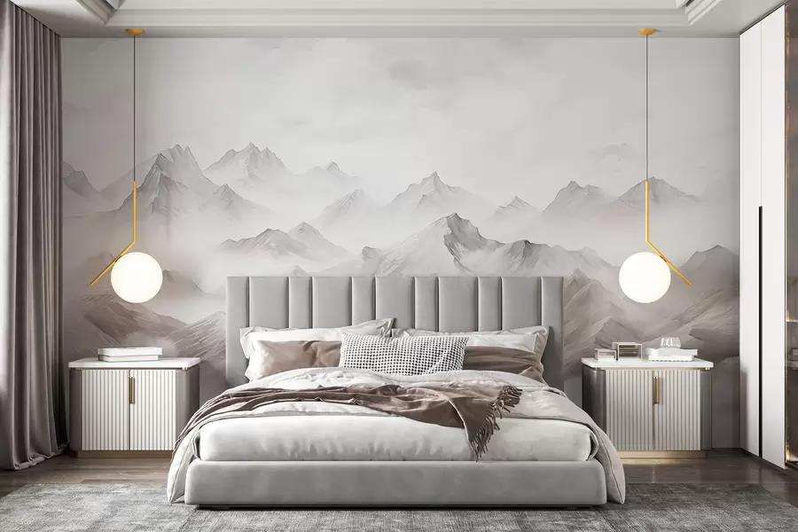 Fototapetai Kalnai su debesimis, akvarelė, švelnios pilkos spalvos w01790v1