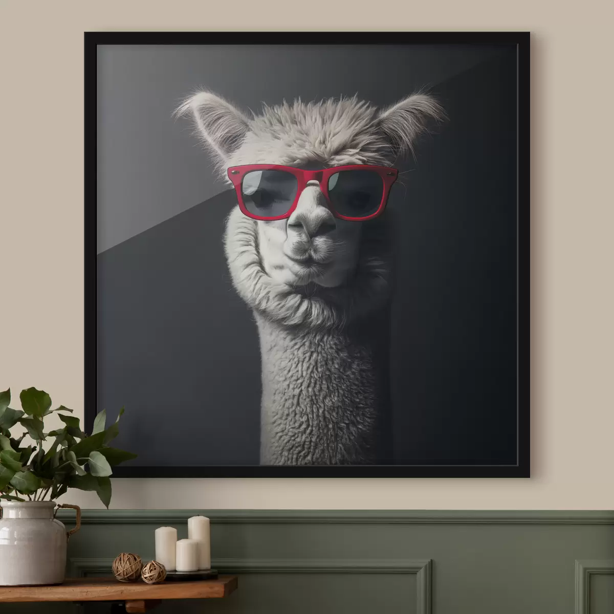 Plakatas Pilka lama su raudonais akiniais f40996