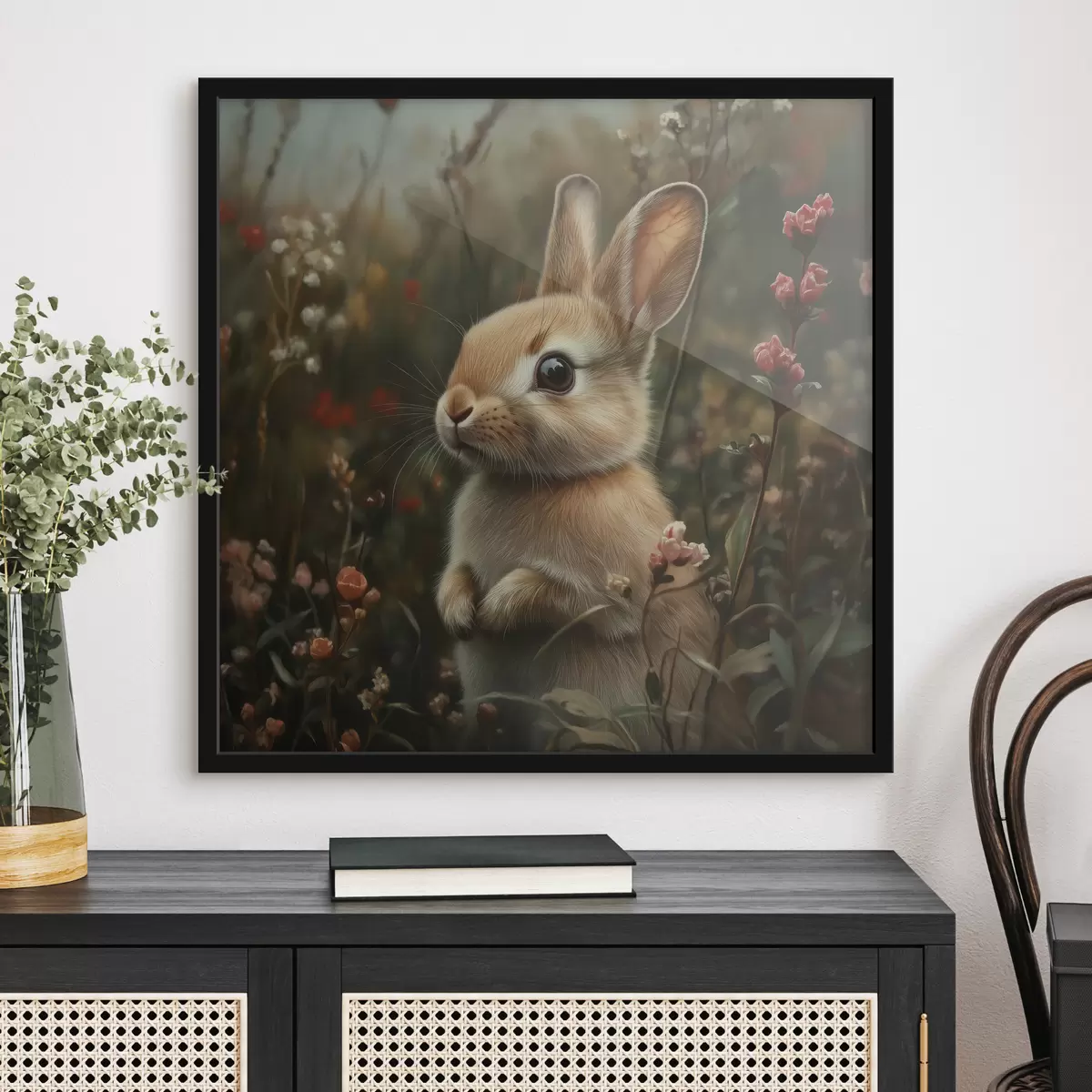 Plakatas Mielas zuikutis pastelinių atspalvių lauko gėlėse f40998