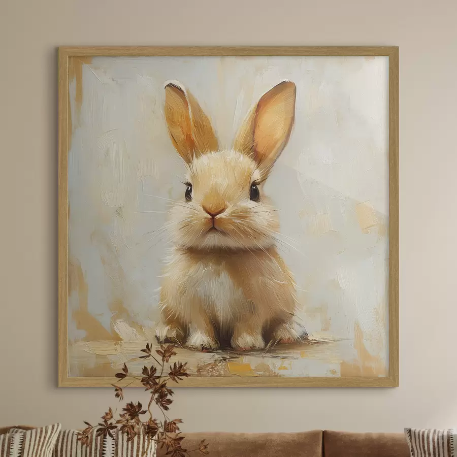 Fototapetai Smėlio spalvos zuikis šviesiame fone su drąsiais teptuko potėpiais f41000
