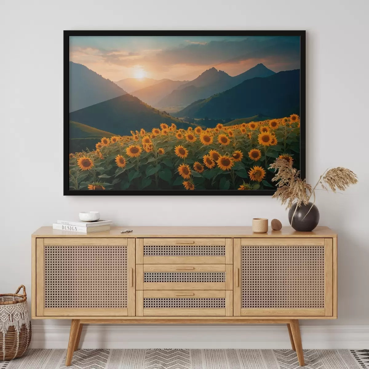 Plakatas Saulėgrąžos kalnų fone f41049