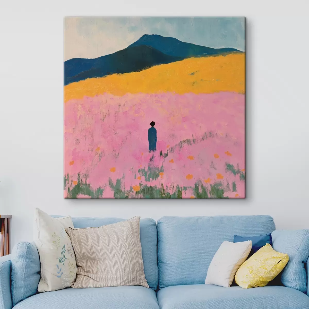 Paveikslėlis Vyras lauke su rožinėmis gėlėmis s41164