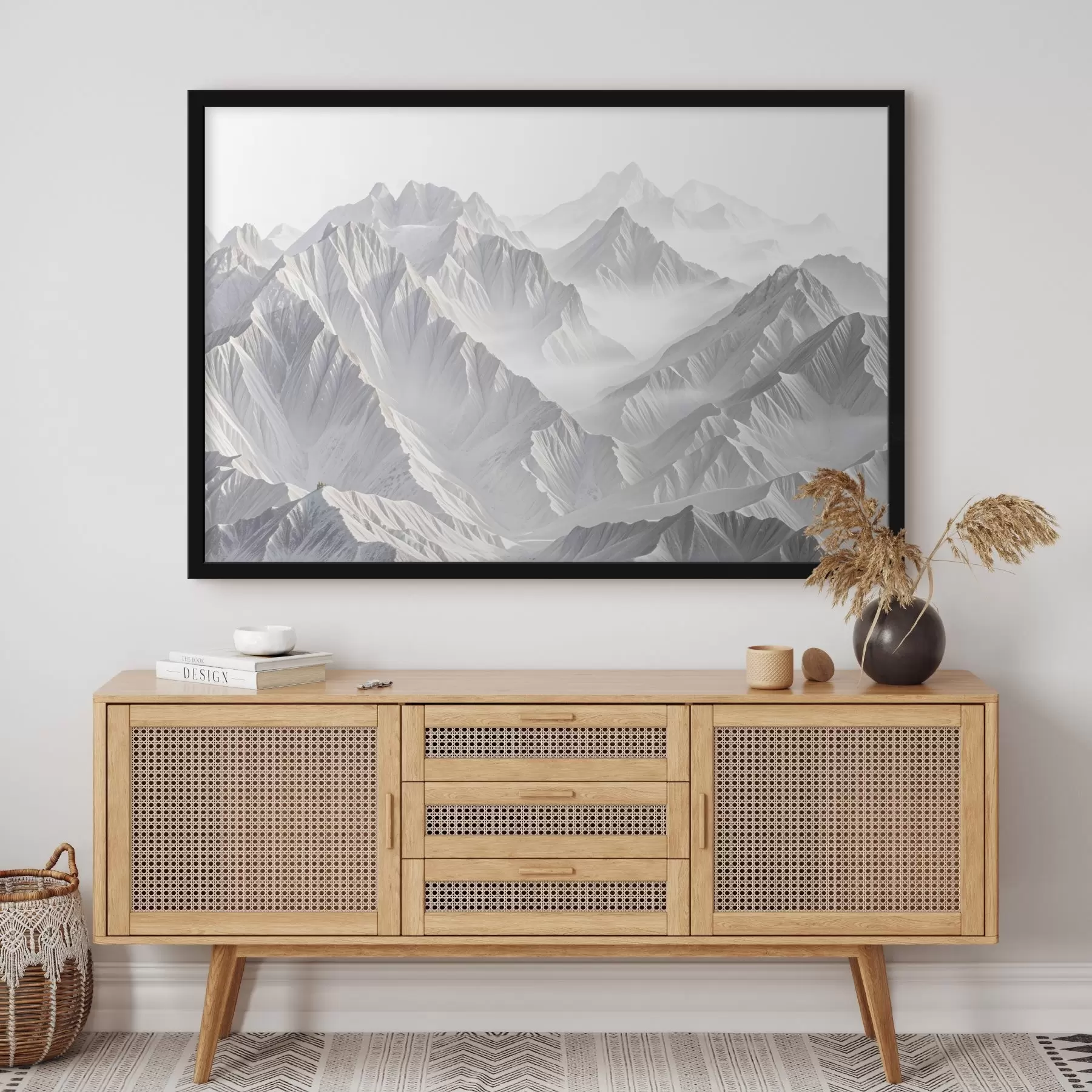 Paveikslėlis Snieguotos minimalistinės kalnų viršūnės miglotame, rūke paskendusiame kraštovaizdyje f41083