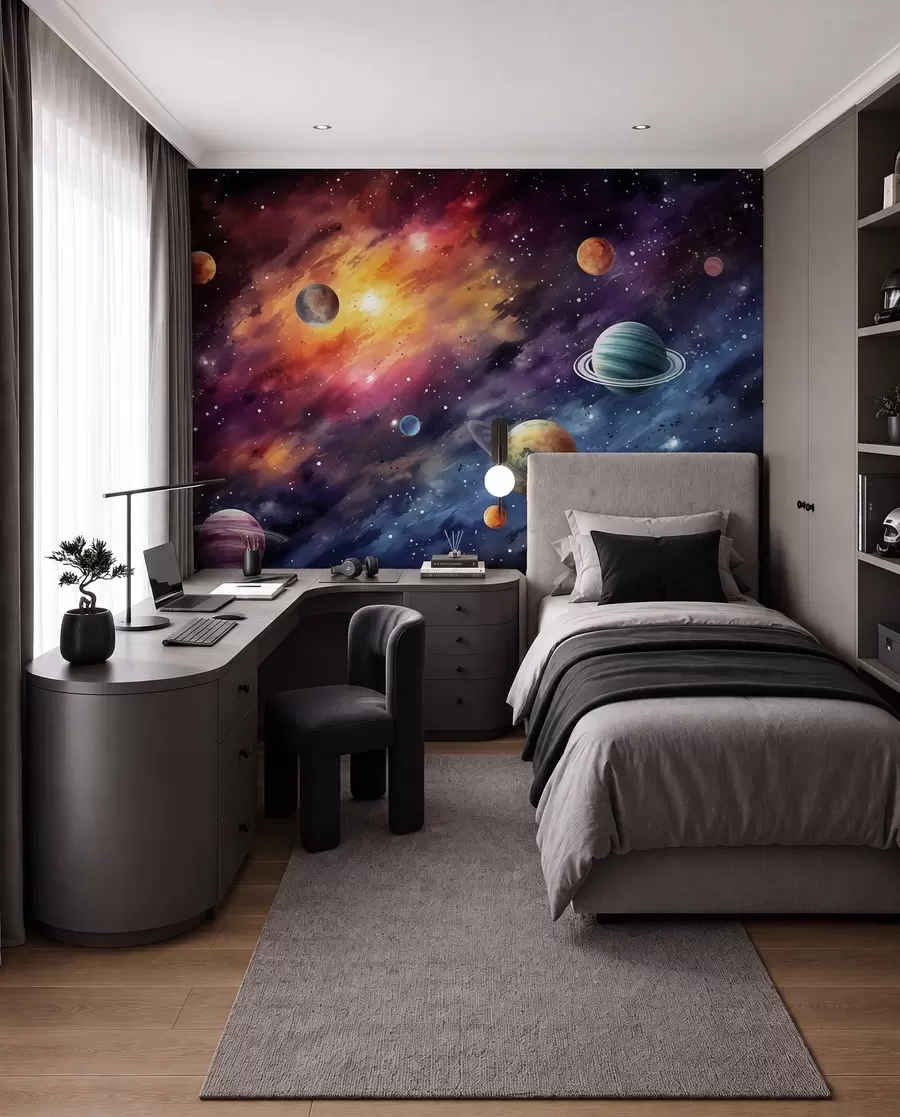 Fototapetai Kosmosas su planetomis ir žvaigždėmis, akvarelė, kosmosas w01798