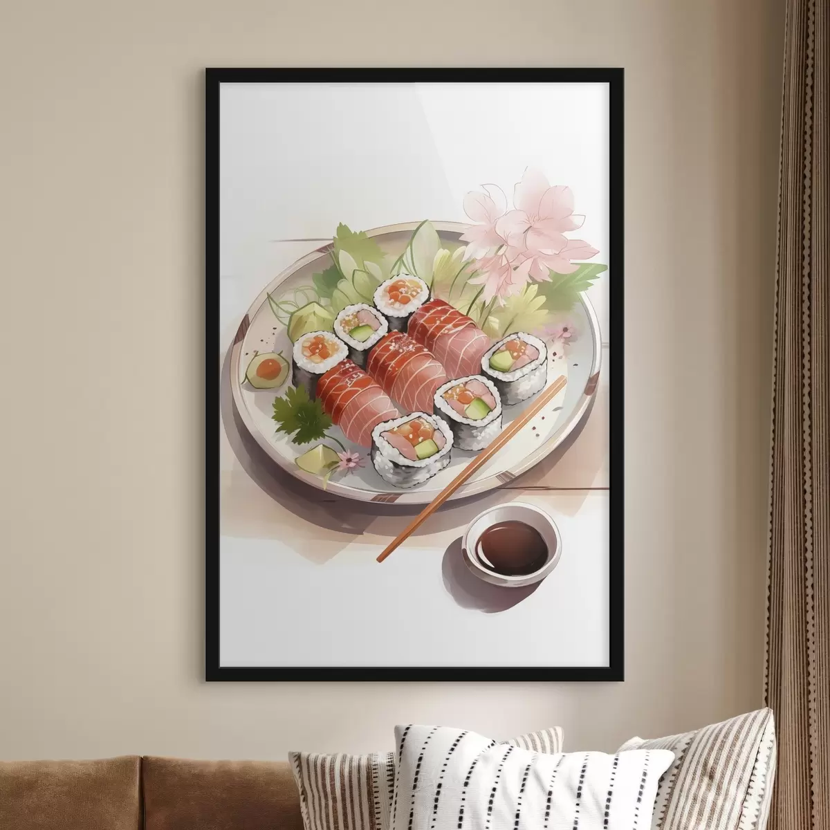 Plakatas Akvarelė suši, gėlių, japonų f41181