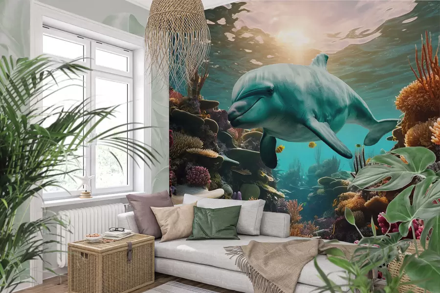 Fototapetai Didelis delfinas povandeniniame koralinių rifų pasaulyje w01873