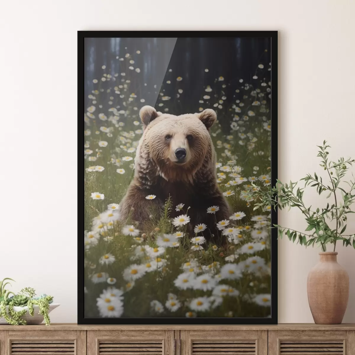 Plakatas Rudasis lokys sėdi margaspalvėje pievoje f41282